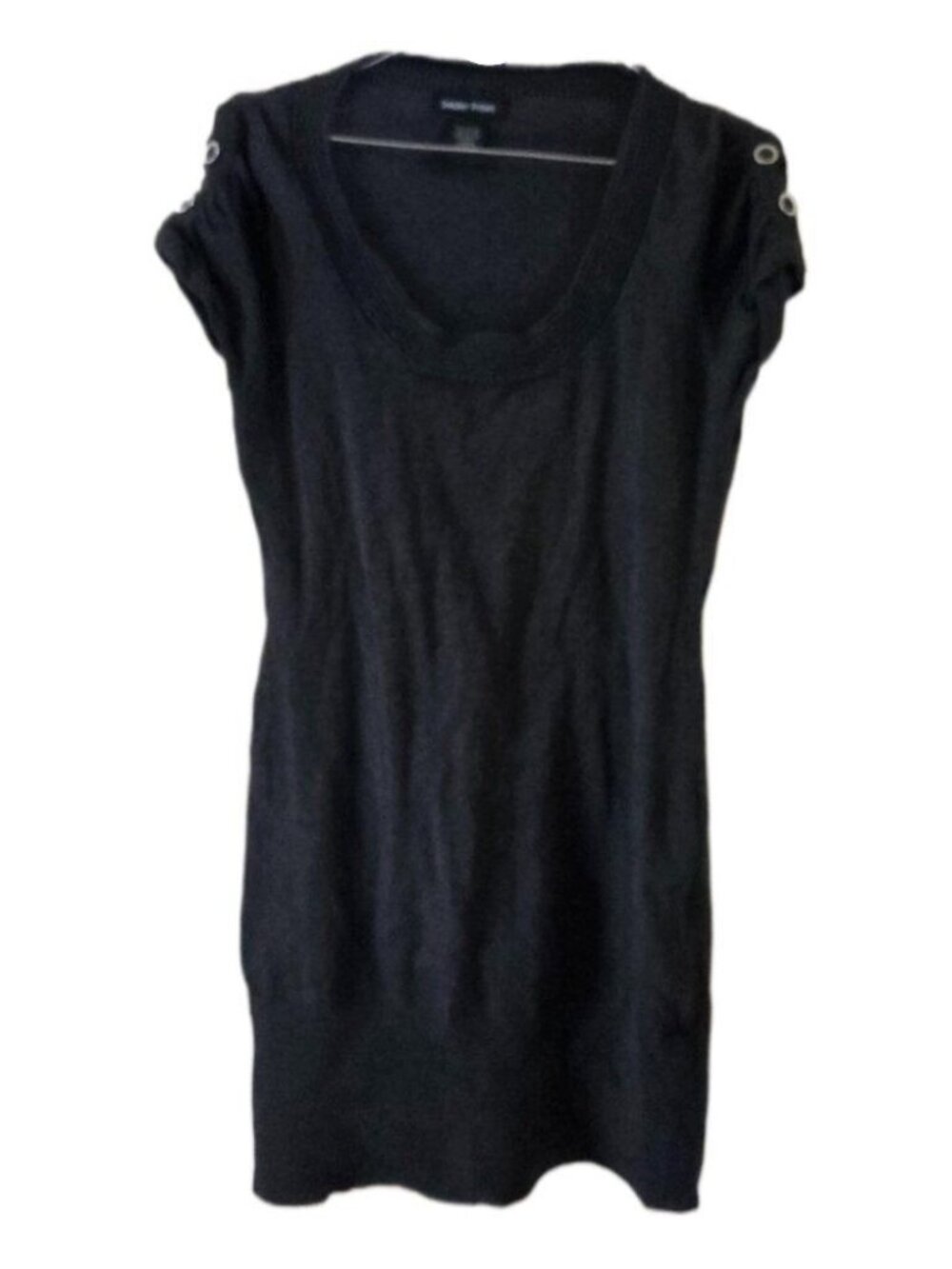 Sweater Project Dark Gray Short Ruched Button Sleeve Dress
